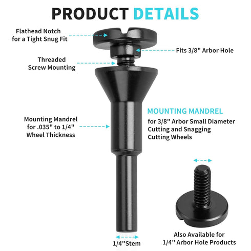Cut-Off Wheel Mounting Mandrel for Type 1 Cutting Wheels 3/8" & 1/4" Arbor 1/4" Shank Stem 4 Pack...