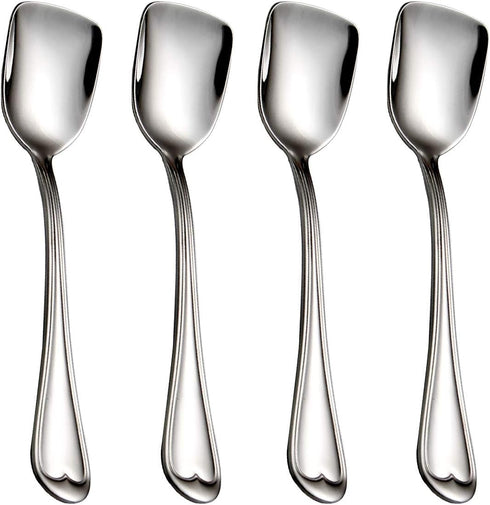 Dessert Spoons, Square Head Spoons, 18/10 Stainless Steel Spoon Set of 4,Ice Cream Spoons, Stirring Spoon for Tea, Dessert, Sugar...