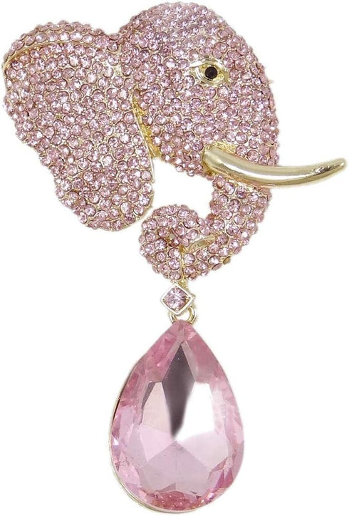 EVER FAITH Rhinestone Crystal Adorable Cute Elephant Teardrop Brooch Gold-Tone...