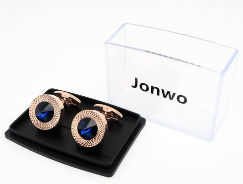 Round Crystal Silver Cufflinks for Men With Gift Box Green/Blue/Colorful Crystals Men's Cuff Link Set for Wedding Shirt Party Business Birthday An...