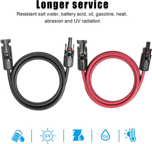 10 AWG Solar Extension Cable 5FT Black + 5FT Red, Ultra Solar Panel Wire Male to Female Tinned Copper Wire for Solar Panel, Automotive, RV, Boat, ...