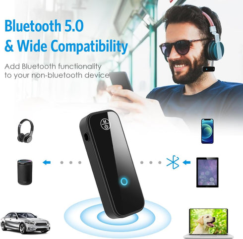 Criacr Bluetooth Aux Adapter for Car, 2 in 1 Bluetooth 5.0 Receiver for Car with Display Screen, Suitable for Cars, Speakers, Stereo Systems and H...