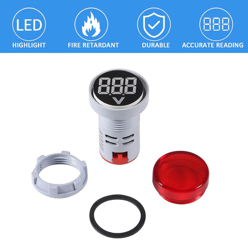 5pcs LED Voltage Meter Indicator AC 60-500V LED Voltmeter Signal Light Digital Display DC Voltage Meter Indicator Round Lamp Tester...