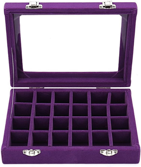24 Grids Velvet Glass Ring Earrings Jewelry Box Earrings Organiser Storage Holder Display Case...
