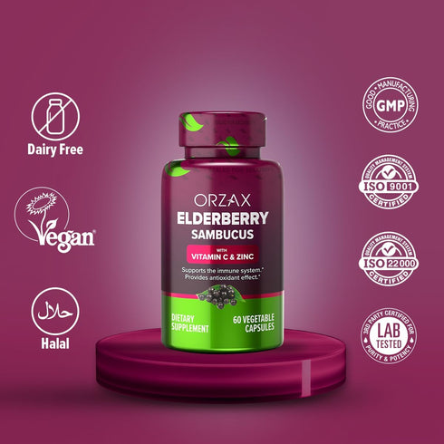 ORZAX Elderberry Capsules - Immune Support Supplement with Elderberry Vitamin C and Zinc - Antioxidants Supplement for Women and Men (60 Vegetable...