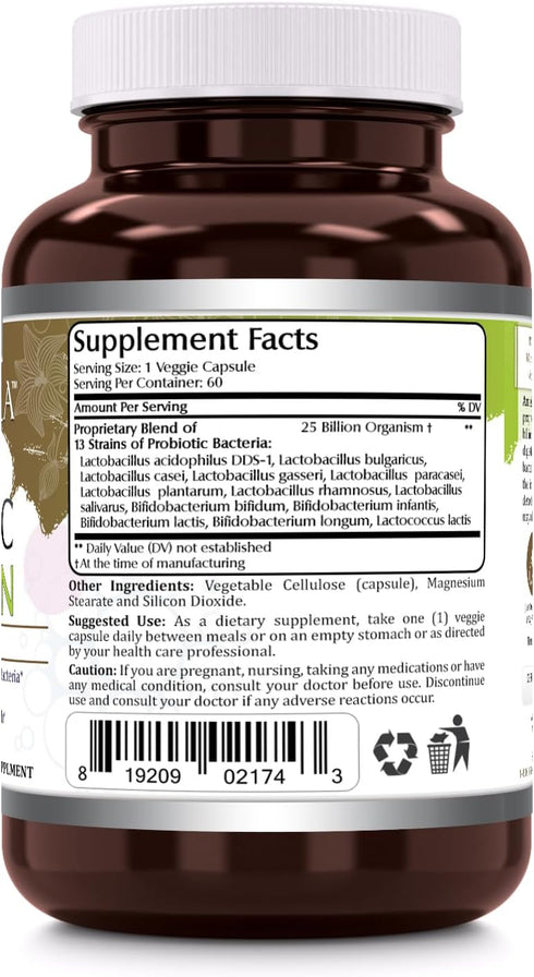 Amazing Flora Probiotic 13 Best Probiotics Strains | 25 Billion | 60 Veggie Capsules Supplement | Non-GMO | Gluten Free | Suitable for Vegetarians...
