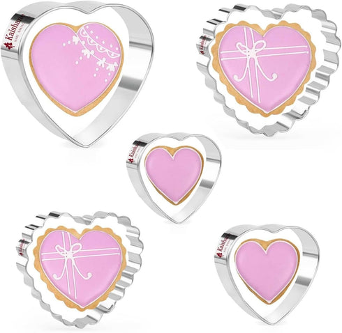 KAISHANE Love Heart Cookie Cutter Set - 5 Pieces Stainless Steel Heart Shaped Cookie Cutter Biscuit Pastry Cutter...