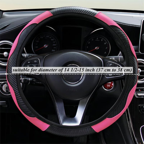 Car Steering Wheel Cover, Universal Microfiber Leather Elastic Carbon Fiber 15 inch Breathable Anti-Slip Steering Wheel Protector for Men Women,Pi...