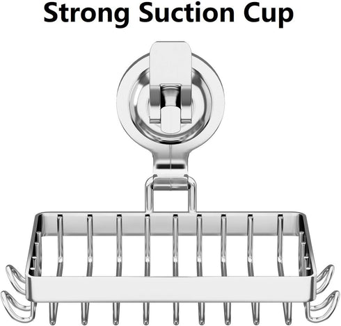 Soap Holder Shower, Suction Cup Soap Dish for Shower with 4 Hooks, 304 Stainless Steel, Silver...
