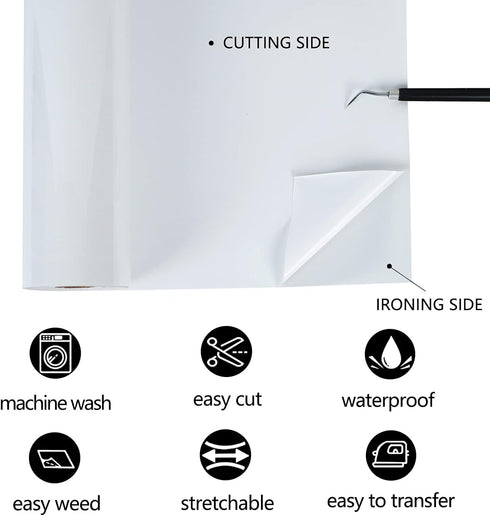 TUMIYA White Heat Transfer Vinyl HTV Rolls, 12" x 8ft White Iron on Vinyl for T-Shirt, Glossy Adhesive HTV Vinyl for Heat Press DIY Design Easy to...