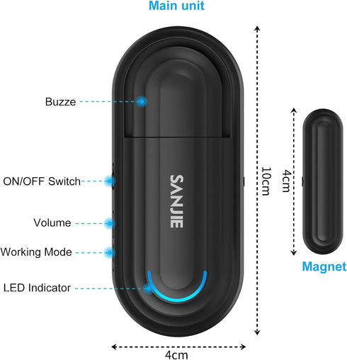 SanJie Door Window Alarm Sensors for Kids Safety/Home Security?Entry Alert when Door Opens 0-120 dB Volume Ajustable with 4 Modes DIY Kit Burglar ...