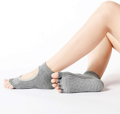 2 Pairs Toeless Yoga Socks Non-Slip Grips for Pilates Ballet Dance Barefoot Workout Cotton Open Toe Sports Socks...