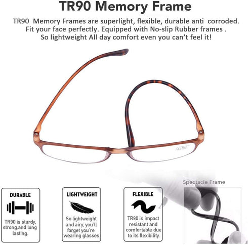 AQWANO 4-Pack Reading Glasses Mens Women 2.0 Computer Blue Light Blocking, Lightweight TR90 Flexible Frame Anti Glare Eye Strain Readers Eyeglasse...