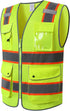 Safety Vest with 9 Pockets Class 2 High Visibility Reflective Vest for Women Men Security Work Wear Meets ANSI/ISEA Standards (KZD-Yellow, 2XL)...