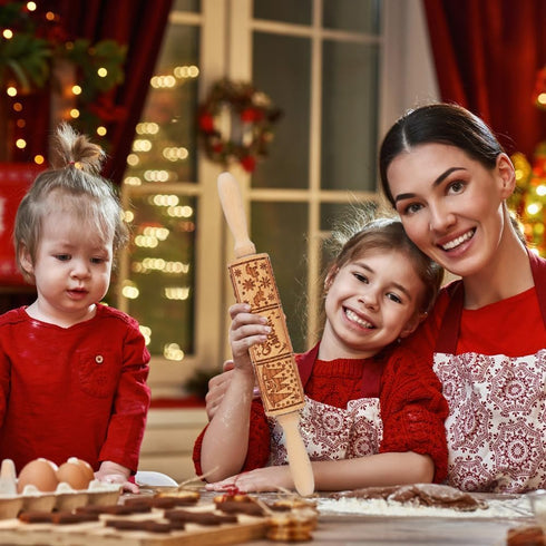 17" Premium Wood Rolling Pin with Nativity Embossed Designs | 3mm Deep Springerle Cookie Molds | Christmas Rolling Pin & Baking Gifts for Women | ...