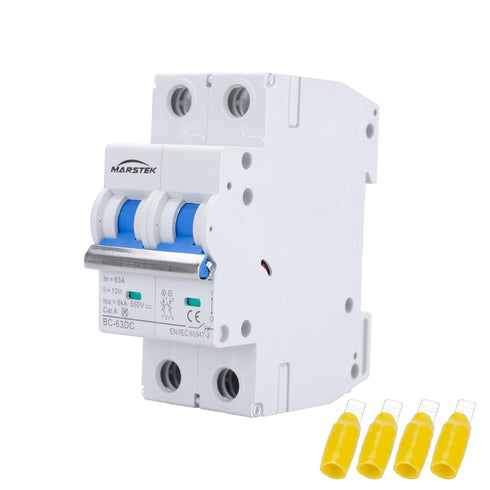 Circuit Breaker, DC Circuit Breaker 2 Pole 500v 63 Amp for Solar PV System, Solar Disconnect Switch with Double Thickening Handle, Din Rail Mount ...