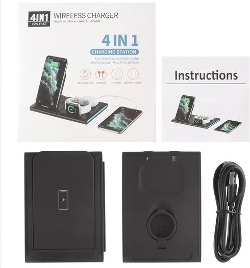 Portable Fast Wireless Charger, 4 in 1 Qi Fast Wireless Charging Station, Detachable Wireless Charger Station for iPhone 13/12/12 Pro/11/11 Pro/XR...