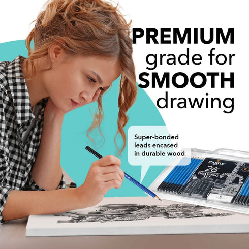 Castle Art Supplies 26 Piece Drawing and Sketching Art Set: Perfect for Beginners, Kids or Any Aspiring Artist - Includes Graphite Pencils and Sti...