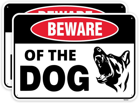 2PC Beware of Dog Sign, 10 x 7 Inches - Aluminum - Beware of Dog Signs for Fence Door Gate Outdoor...
