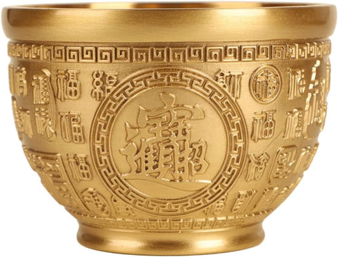 Feng Shui Treasure Bowl: Chinese Fortune Money Bowl Brass Cornucopia Bowl Feng Shui Treasure Basin Wealth Bowl Golden Offering Bowl Table Centerpi...
