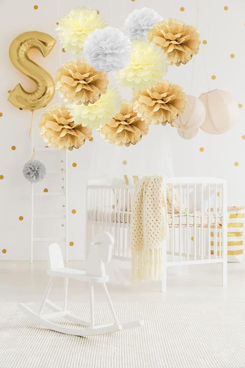 10PCS Cream Tan Brown Beige Boho Party Tissue Pom Poms Paper Flowers Table Centerpieces Neutral Rustic Baby Shower Wedding Birthday Nursery Classr...