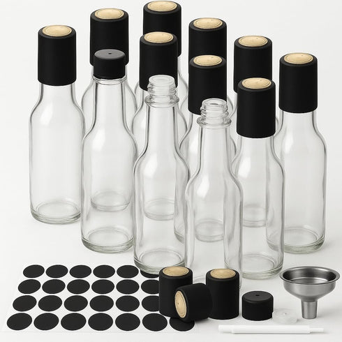 WERTIOO Hot Sauce Bottles, 12-Pack 5oz Glass Hot Sauce Containers with Caps & Funnel - Small Refillable Bottles for Homemade Oil, Vinegar - Great ...