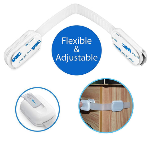 Child Safety Cabinet Strap Locks - OKEFAN 12 Pack Baby Proofing Adhesive Latches for Kids Drawer Cupboard Dishwasher Fridge Oven Door No Drill (Wh...