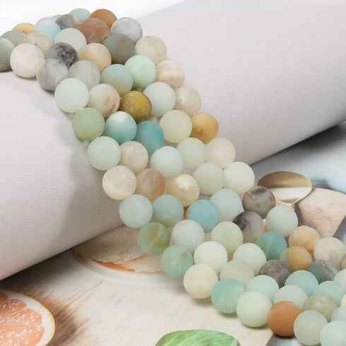 100Pcs 6mm Natural Frosted Amazonite Gemstone Beads Round Loose Stone Beads for Jewerly Making with Crystal Stretch Cord...