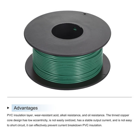 MECCANIXITY 26AWG Wire 26 Gauge Stranded Wire PVC Hookup Wire 30M/100ft Green, Electrical Wire UL1007 Spool Tinned Copper Wire for Internal Connec...