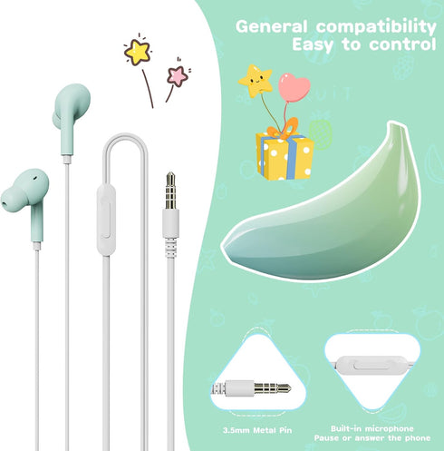 QearFun Earbuds in-Ear Headphones with Microphones,Noise Isolating Gradient Color Wired Earphones with Creative Banana Earphones Storage Case,Gift...