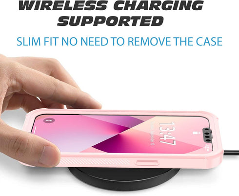 iPhone 13 Full Body Bumper Case, Anti-Scratch Screen Protector, Slim, Shockproof, Dustproof, Lightweight, Pink...