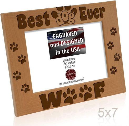 KATE POSH - Best Dog Ever - Dog Paws and Bones Wood Picture Frame (5x7-Horizontal)...