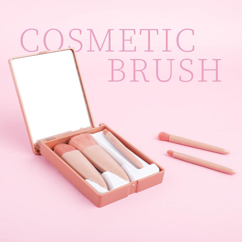 5 PCS Mini Travel Size Makeup Brushes with Mirror, Travel Make up Brushes Set, Compact Makeup Brush Travel Case Subtle Beauty Stackable Makeup...