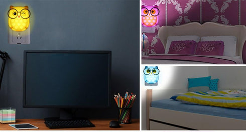 2 PCS Owl LED Plug in Night Light for Kids- Wall Lamp Take Good Care Children Sleep Light Sensor Auto Controlled Nightlights for Baby Nursing (Blu...
