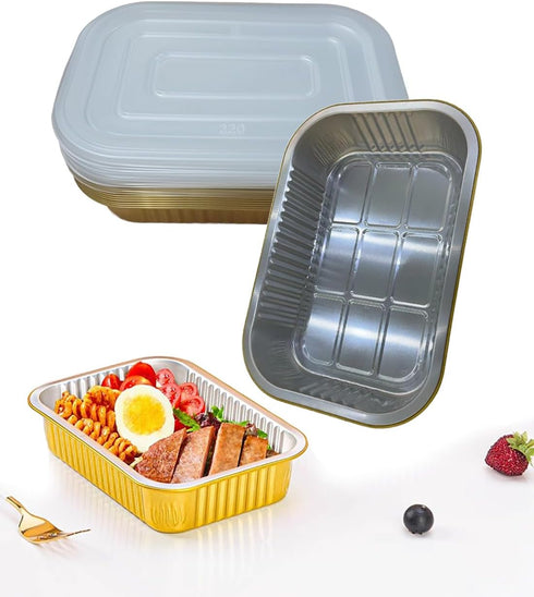 Aluminum Foil Pans with lids 10pack Heavy Duty 2LB Small foil pan 8.5"×6" Disposable, For Microwave & Oven Safe Cooking,Baking,A takeaway food con...