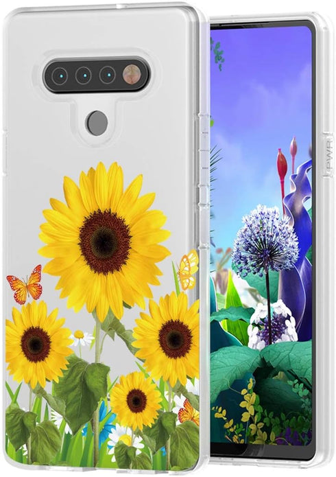 Clear Slim Designed for LG K51 Case, for LG Q51 Case,Shock-Absorption Floral Flexible Soft TPU Rubber Protective Cover for LG K51 (Sunflower)...