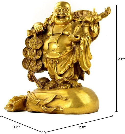 Fengshui Statue Buddha Brass Statues Laughing Buddha Carrying Bag God of Wealth Figurines Buddha Statues Home Decor Housewarming Congratulatory Gi...