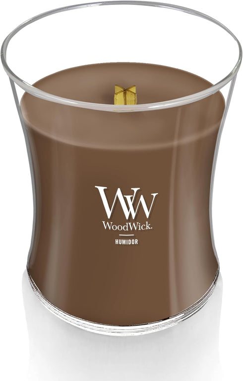 WoodWick Medium Hourglass Candle Humidor - Premium Soy Blend Wax Pluswick Innovation Wood Wick Made in USA...