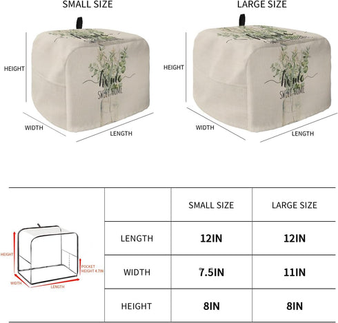 Toaster Dust Cover with Pockets, Rustic Spring Sweet Home Green Eucalyptus Leaves Beige Soft Washable 4 Slice Toaster Cover, Dust-proof Cover for ...