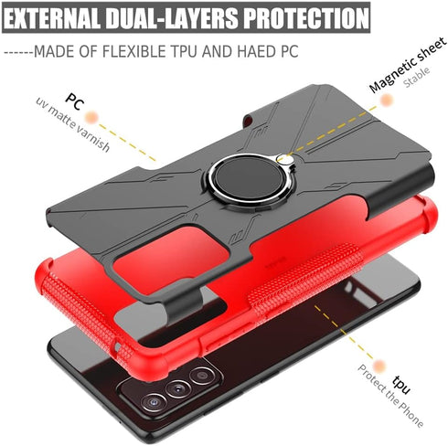 Case Compatible with Galaxy A52/GalaxyA52S 5G with Tempered-Glass Screen Protector, Kickstand Built-in 360° Rotate Ring Magnetic Holder Stand Cove...