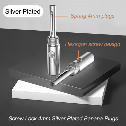 Viborg Speaker Banana Plugs Silver Plated, Screw Locking 4MM HiFi Speaker Connectors for Speaker Wire, Wall Plate, Home Theater, Audio/Video Recei...