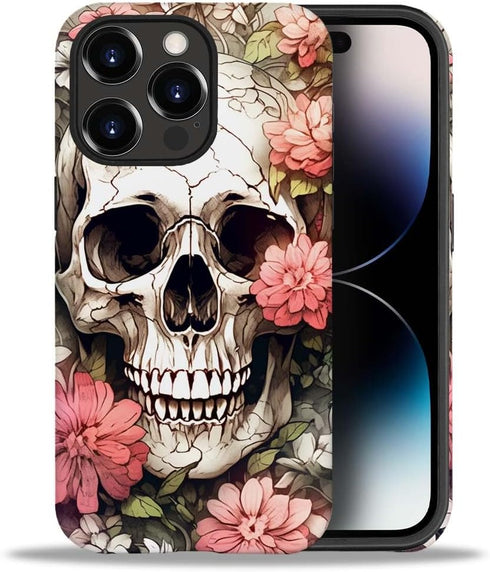 Compatible with iPhone 14 Pro Case, Skull Red Flowers Pattern Print Phone Case Durable Fashion Funny Liquid Silicone Case Soft Anti-Scratch Shockp...
