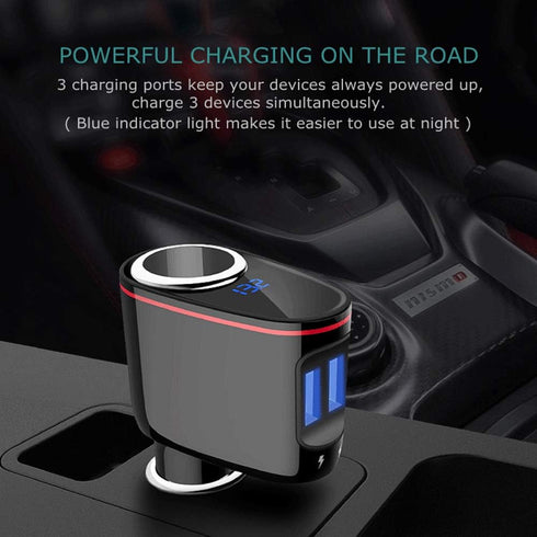100W Cigarette Lighter Socket Splitter, Car Charger Adapter, Dual USB Quick Charge 3.0 3A and 2.4A USB, Voltage Display Compitable for iPhone,iPad...