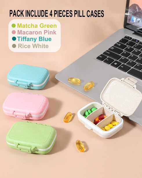 4 PC Pill Case 3 Removable Compartments Pill Box BPA-free,day pill organizer/3 times a day/AM-PM Travel Pill Organizer for Pocket or Purse storage...