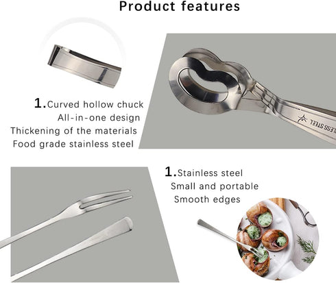 DOERDO 6PCS Stainless Steel Escargot Snail Tongs with Forks, Kitchen Cooking Tool for Kitchen Cooking and Restaurant Serving, 6Inch...