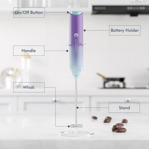 Powerful Milk Frother Handheld Foam Maker, Mini Whisk Drink Mixer for Coffee, Cappuccino, Latte, Matcha, Hot Chocolate, With Stand, North Light...