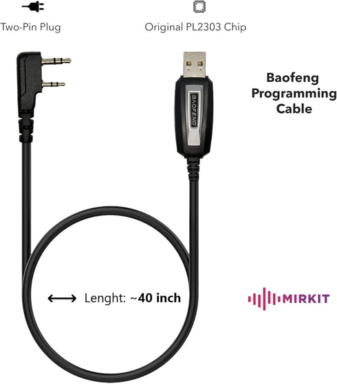 MIRKIT Baofeng Programming Cable for Two Way ham Portable radios: UV-5R, 5RA, 5R Plus, 5RE, UV-82, BF-F8HP, UV3R Plus, BF-888S, 5R EX, 5RX3, GA-2S...