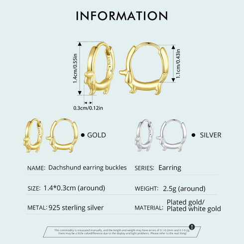 Gold Plated 925 Sterling Silver Dachshund Hoop Earrings for Women Cute Dachshund Silver Earrings Hypoallergenic Small Dog Huggie Earrings Dainty L...