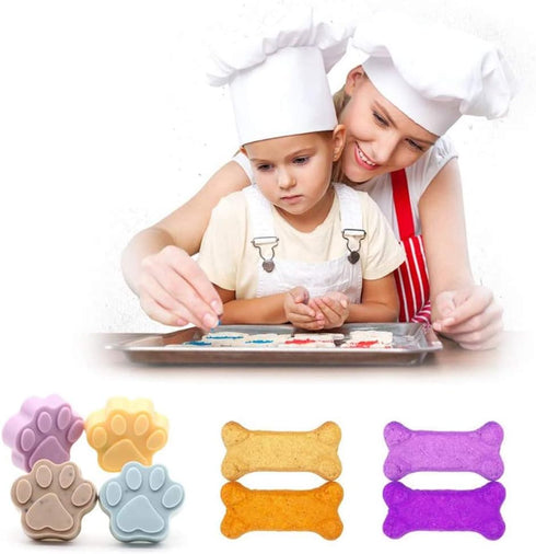 Set of 5, Silicone Molds Puppy Dog Paw & Bone Shaped 2 in 1 and Stainless Steel Bone Cookie Cutter,for Homemade Treats and Cat Animal Paw Ice Cand...