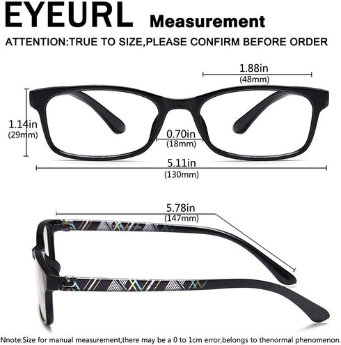 EYEURL Black Computer Reading Glasses 2 Pair Blue Light Blocking 1.75 Magnification Stylish Readers for Women Men Rectangular Frame Transparent Le...